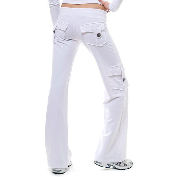 Damen nan lässige Low-Rise Cargo-Loungehose mit weitem Bein, breitem Komfortbund und dekorativen Klappentaschen Drune