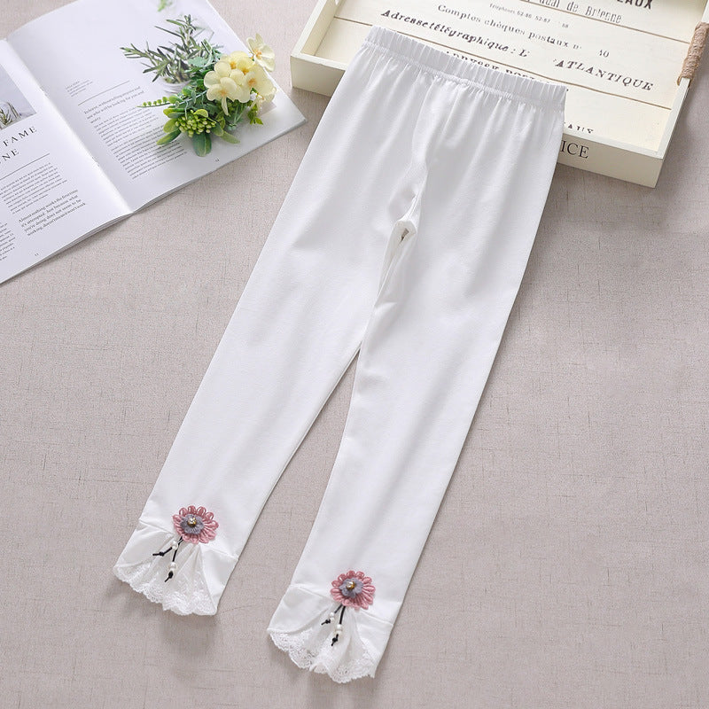 Mädchen Leggings mit bezauberndem Blumen- und Spitzenbesatz Drune