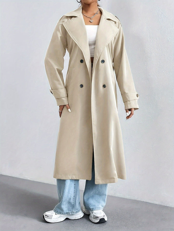 Drune | Trenchcoat in schlichter Farbe mit gegürteten langen Ärmeln für Damen - Perfekt für Formelle Anlässe