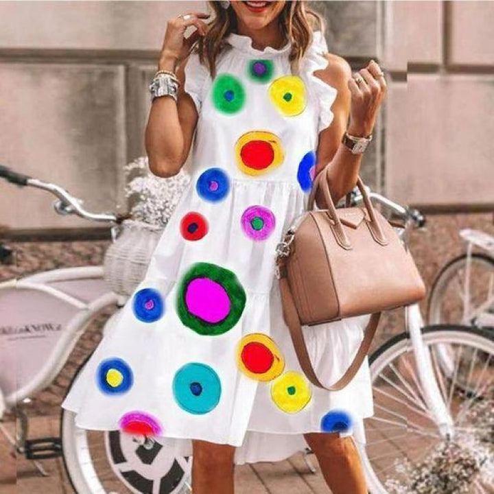 Damen Kleid mit Blumendruck und Rüschen Drune