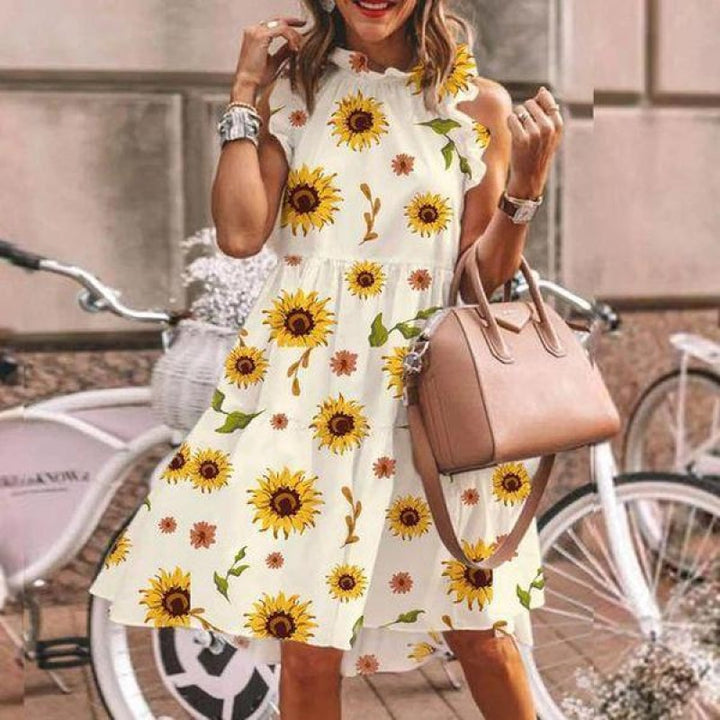 Damen Kleid mit Blumendruck und Rüschen Drune