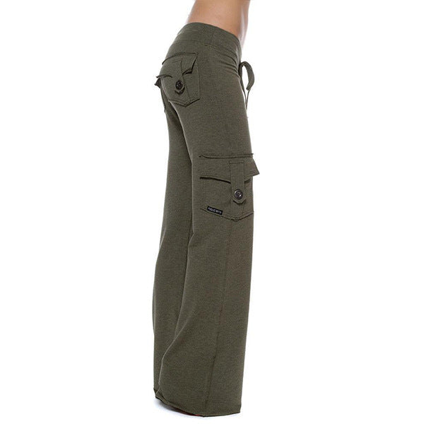 Damen nan lässige Low-Rise Cargo-Loungehose mit weitem Bein, breitem Komfortbund und dekorativen Klappentaschen Drune