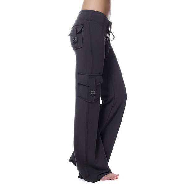 Damen nan lässige Low-Rise Cargo-Loungehose mit weitem Bein, breitem Komfortbund und dekorativen Klappentaschen Drune