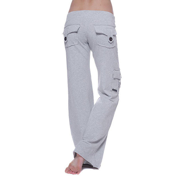 Damen nan lässige Low-Rise Cargo-Loungehose mit weitem Bein, breitem Komfortbund und dekorativen Klappentaschen Drune