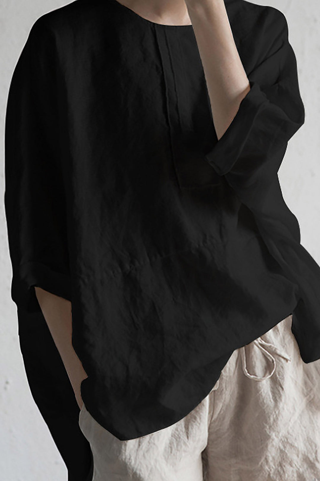 Drune | stilvolle Strickjacke aus japanischer Leinen - Halbärmel und runder Ausschnitt