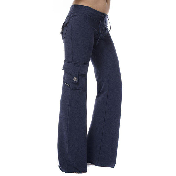 Damen nan lässige Low-Rise Cargo-Loungehose mit weitem Bein, breitem Komfortbund und dekorativen Klappentaschen Drune