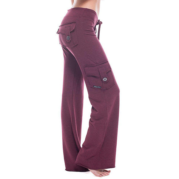 Damen nan lässige Low-Rise Cargo-Loungehose mit weitem Bein, breitem Komfortbund und dekorativen Klappentaschen Drune