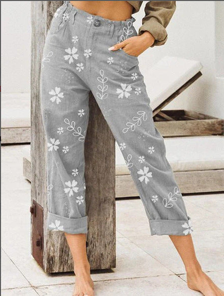 Damen lässige Blumenmuster Hose Drune