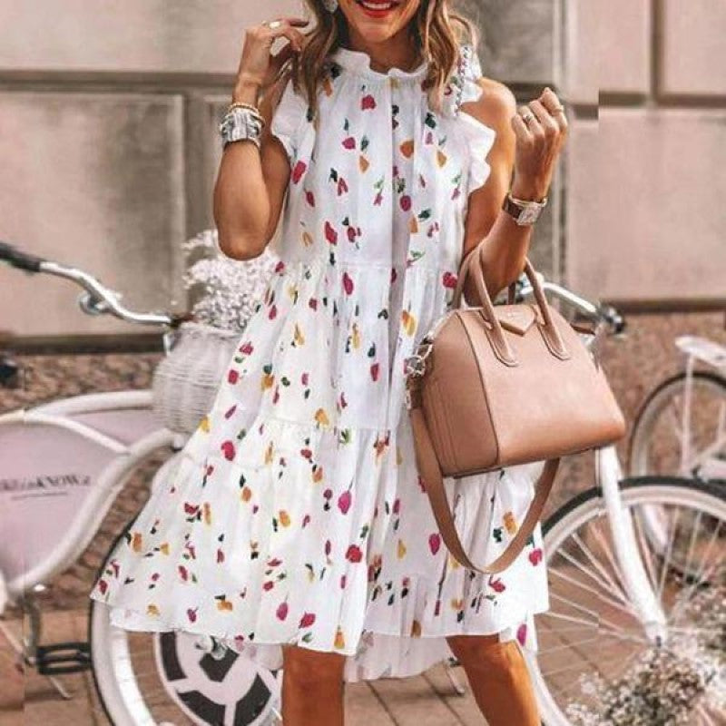 Damen Kleid mit Blumendruck und Rüschen Drune