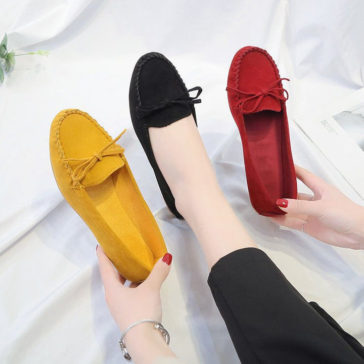 Damen nan femininer Velours‑Schlupfloafer mit handgestepptem Vorderblatt, dekorativer Schleife und gedämpftem Memory‑Fußbett Drune