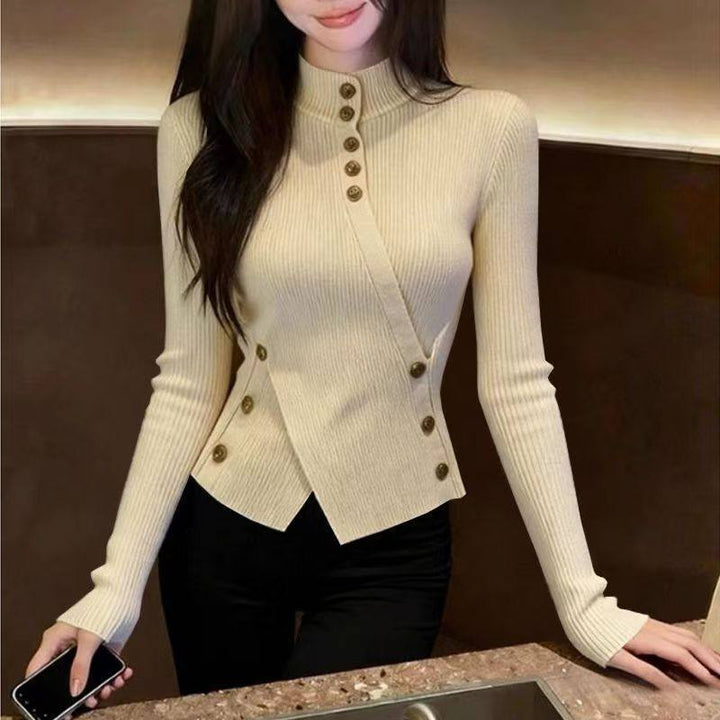 Damen-Strickpullover mit Stehkragen und asymmetrischem Schnitt