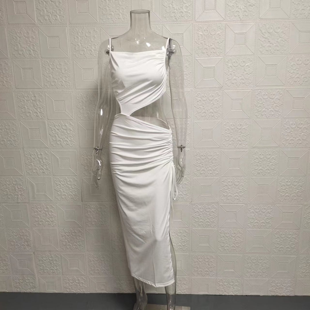 Drune | Schrumpfendes plissiertes unregelmäßiges Kleid mit schräger Schulter