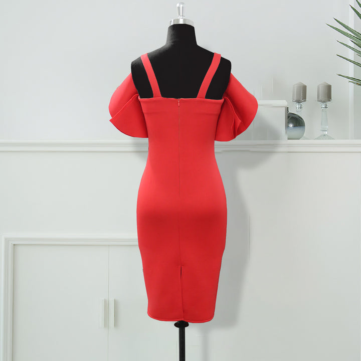 Damen figurbetontes Kleid mit voluminösen Rüschenärmeln Drune