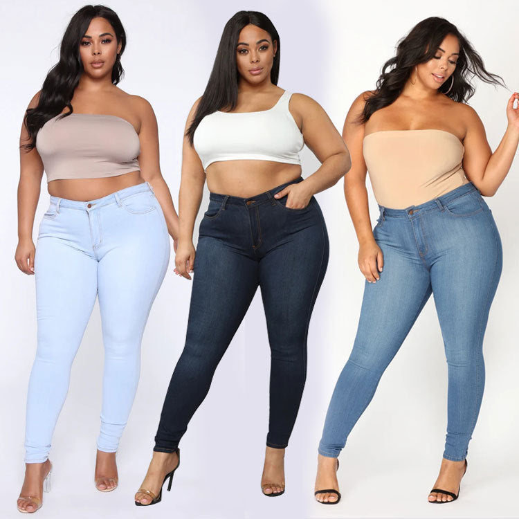 Damen High-Waist-Stretch-Skinny-Jeans für Curvy-Figuren Drune