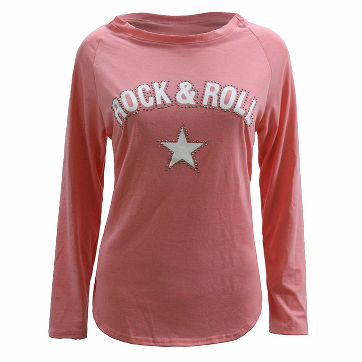Damen Oversize-Sweatshirt mit Rock-and-Roll-Print und Sternapplikation Drune