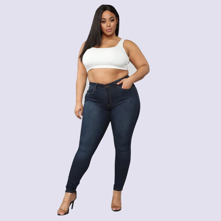 Damen High-Waist-Stretch-Skinny-Jeans für Curvy-Figuren Drune
