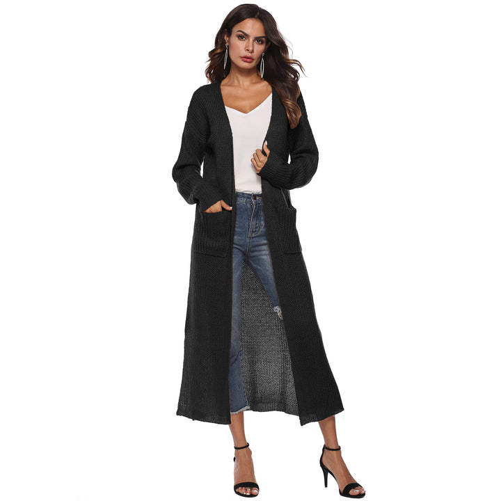 Damen lange Strickjacke mit offenen Fronttaschen und lässigem Schnitt Drune