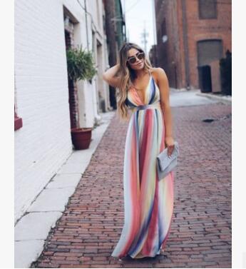 Drune | Regenbogen Sommer Maxi Kleid Für Damen