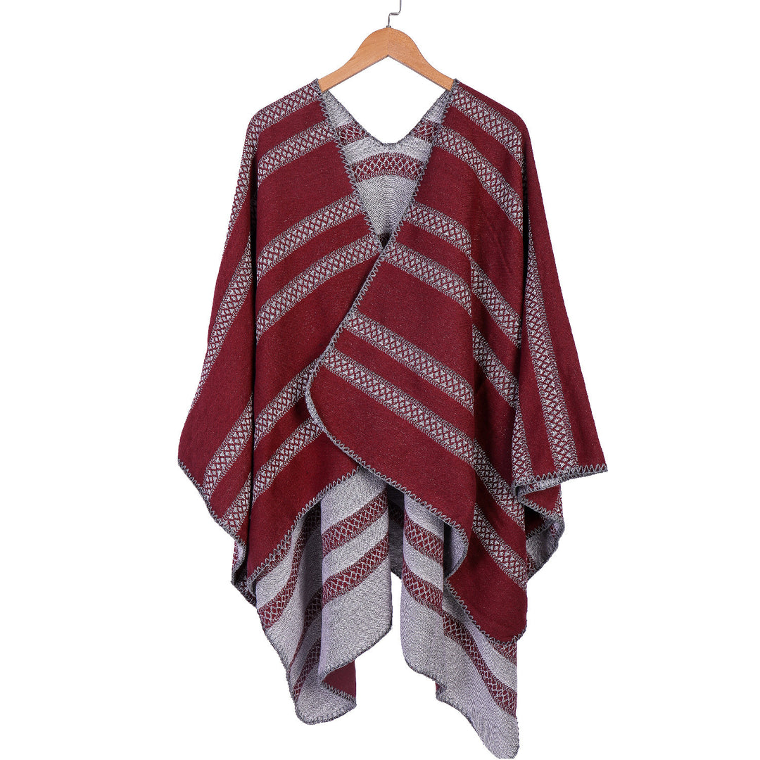 Damen Oversize-Ruana mit grafischen Längs‑Jacquardstreifen und offenem Kimono‑Fall Drune