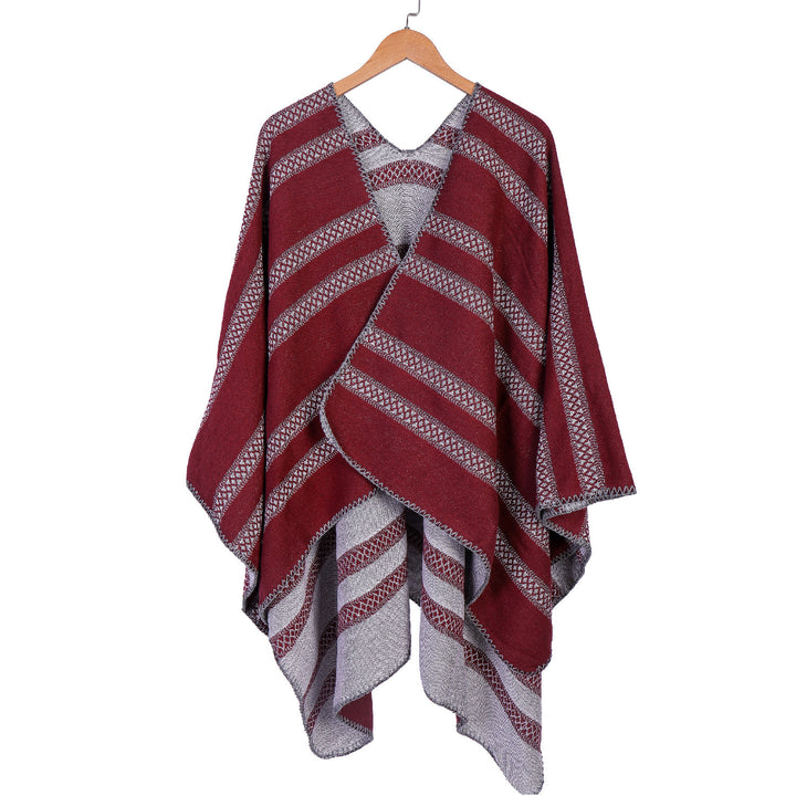 Damen Oversize-Ruana mit grafischen Längs‑Jacquardstreifen und offenem Kimono‑Fall Drune