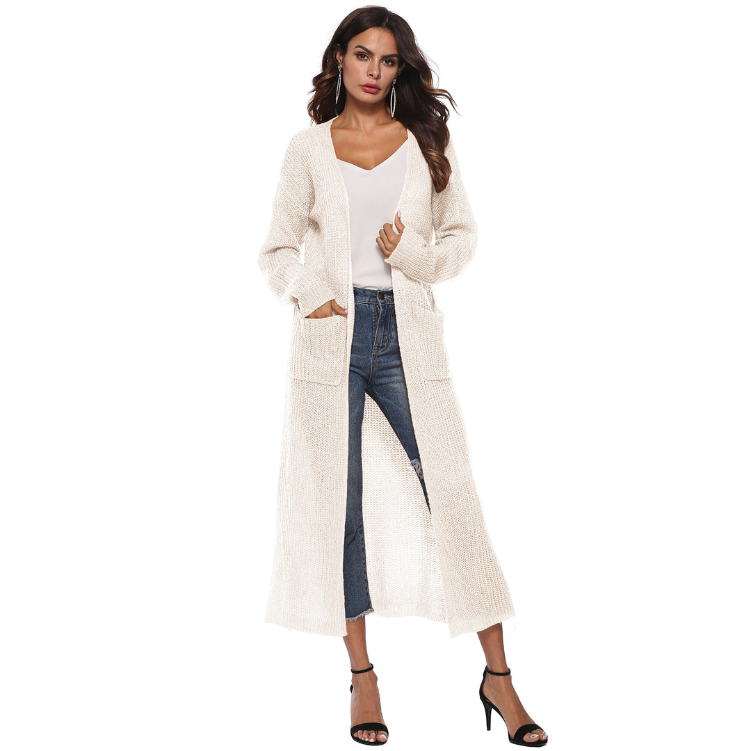 Damen lange Strickjacke mit offenen Fronttaschen und lässigem Schnitt Drune