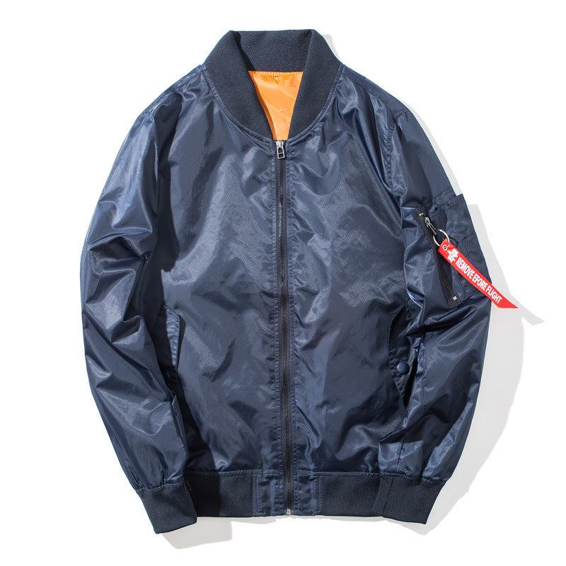 Herren Flieger-Bomberjacke mit kontrastierendem Innenfutter, Reißverschluss-Ärmeltasche & gerippten Bündchen Drune