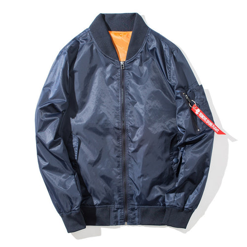 Herren Flieger-Bomberjacke mit kontrastierendem Innenfutter, Reißverschluss-Ärmeltasche & gerippten Bündchen Drune