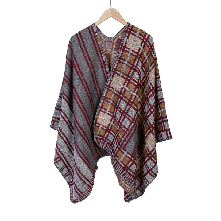 Damen Oversize-Ruana im Patch-Karo-Strick mit offenem Saum Drune