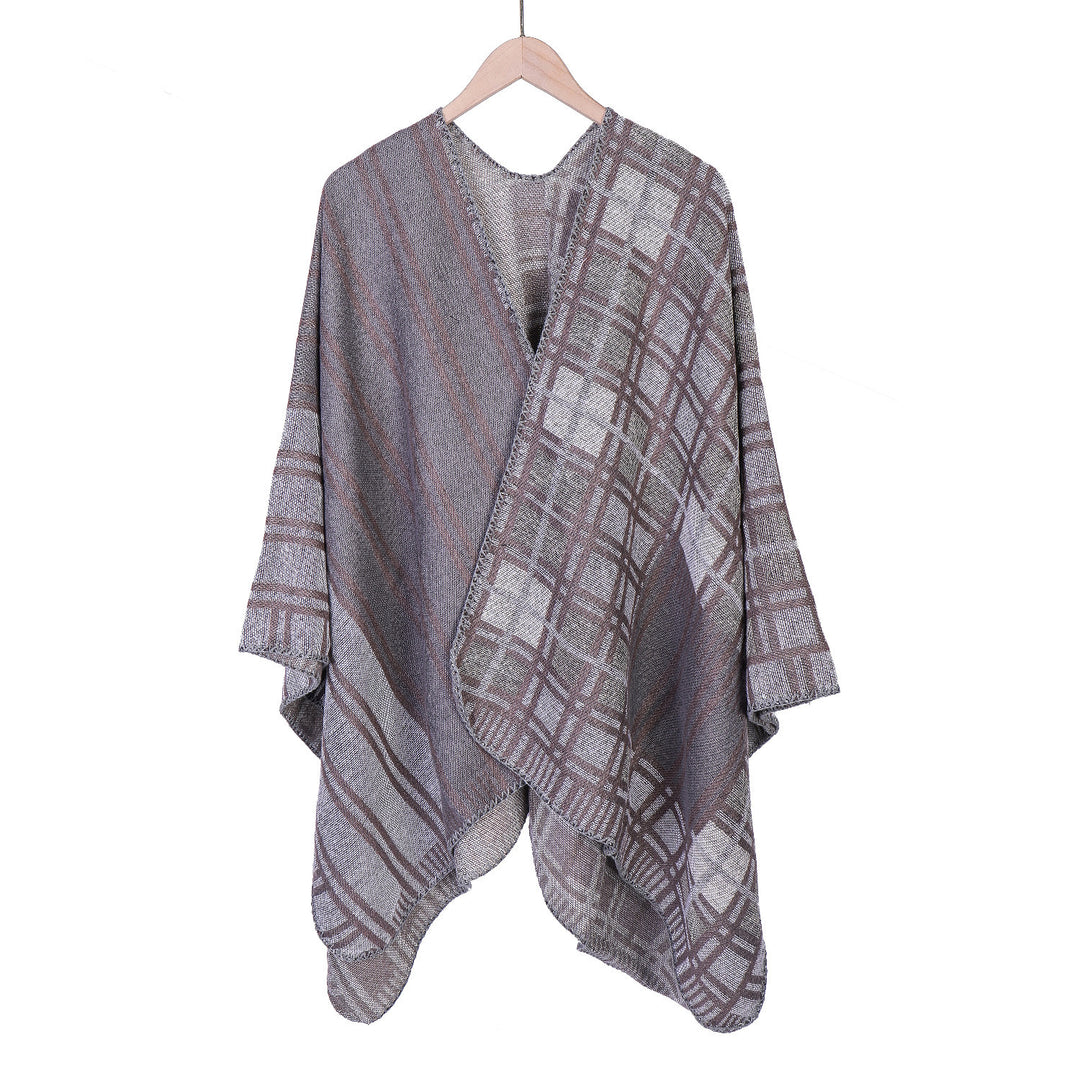 Damen Oversize-Ruana im Patch-Karo-Strick mit offenem Saum Drune