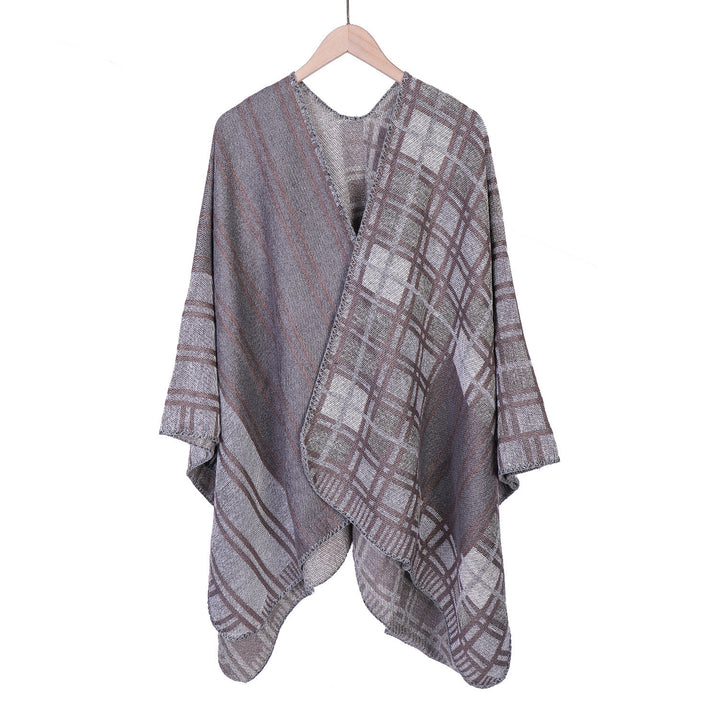 Damen Oversize-Ruana im Patch-Karo-Strick mit offenem Saum Drune