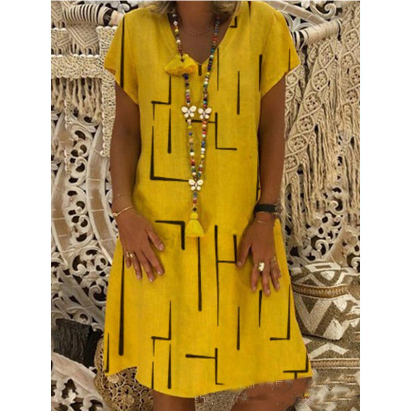 Damen Bequemes Tunika-Kleid mit modernen grafischen Mustern Drune