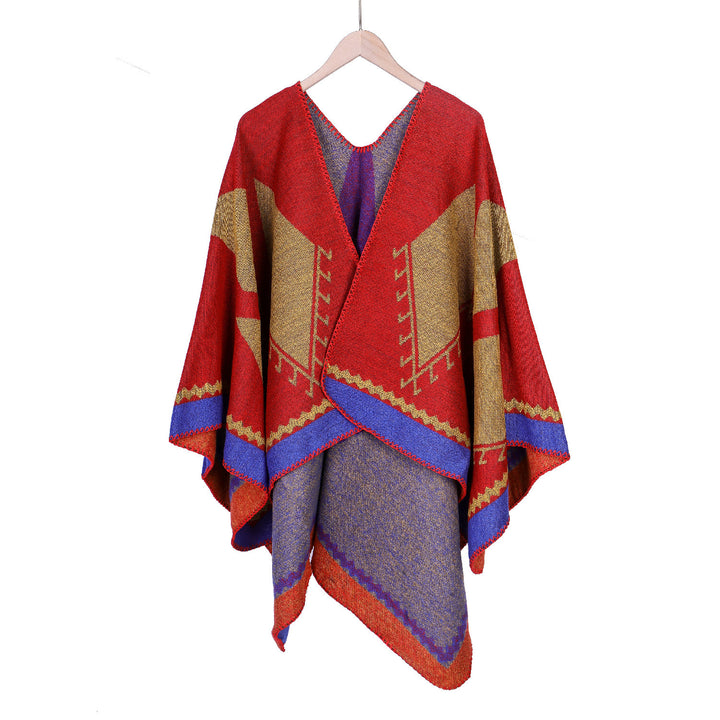Damen Oversize-Ruana im Ethno-Jacquard mit V-Ausschnitt Drune