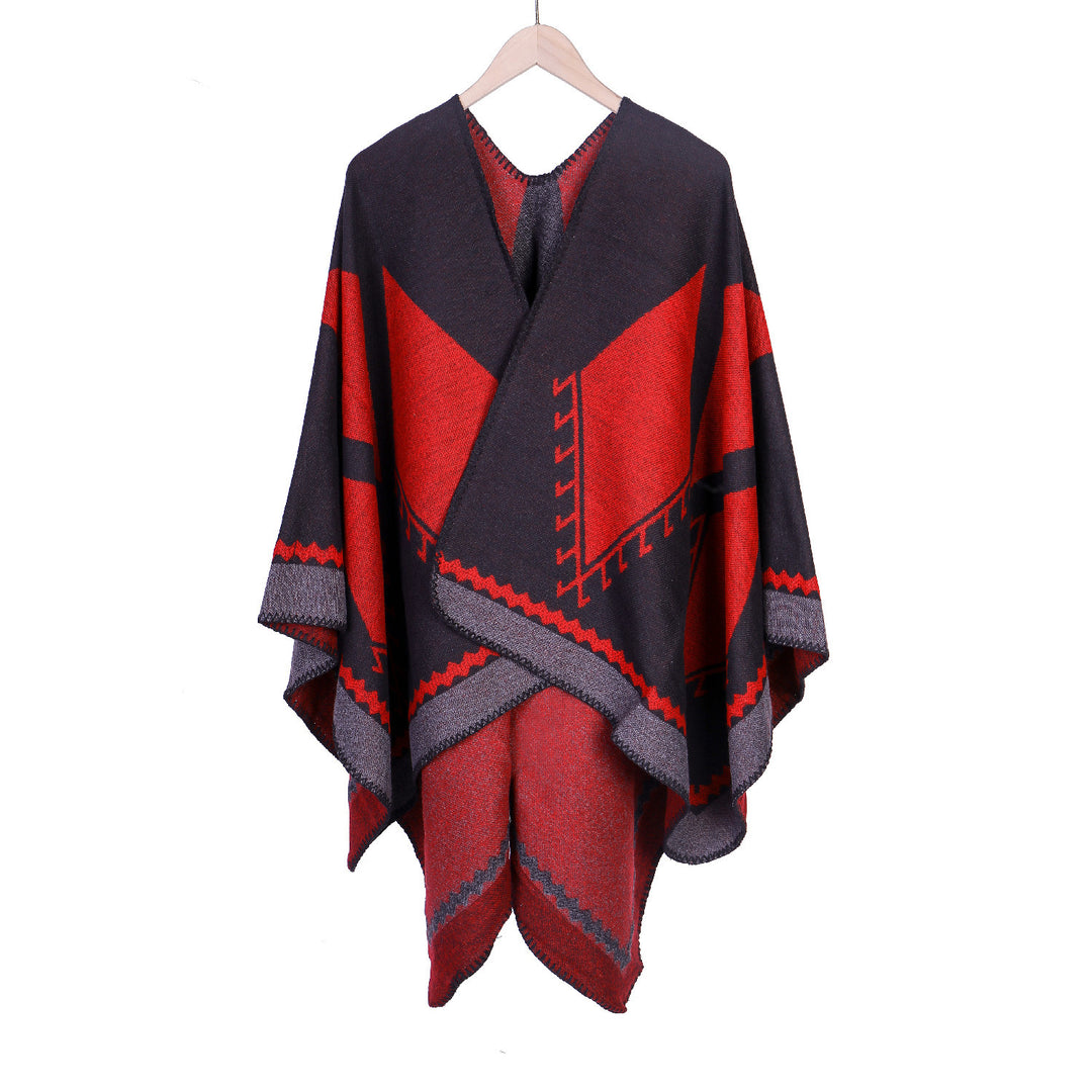 Damen Oversize-Ruana im Ethno-Jacquard mit V-Ausschnitt Drune