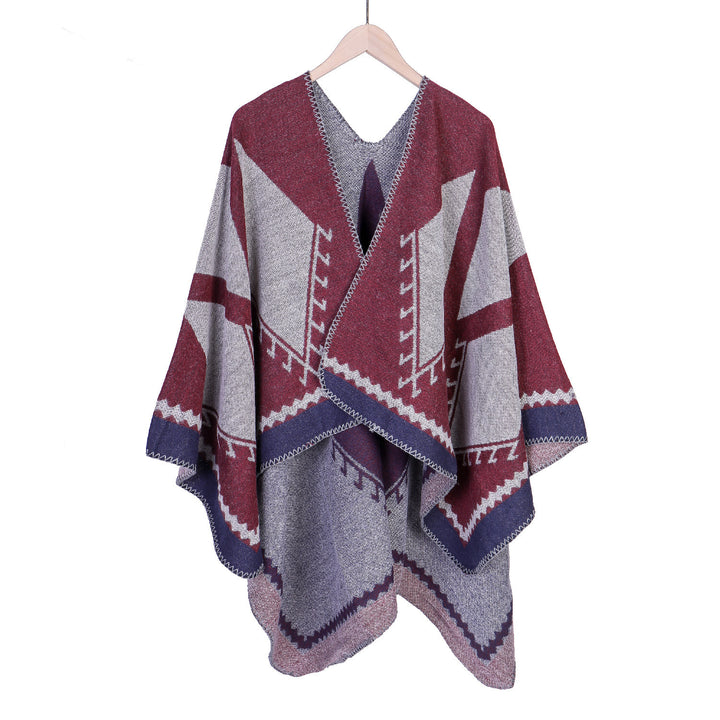 Damen Oversize-Ruana im Ethno-Jacquard mit V-Ausschnitt Drune
