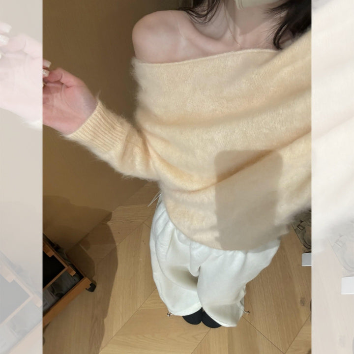 Damen-Strickpullover mit Carmen-Ausschnitt, locker