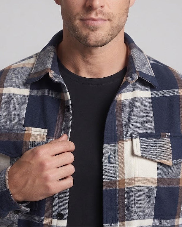 Herren Karierte Overshirt-Hemdenjacke aus Flanell mit Brusttaschen Drune