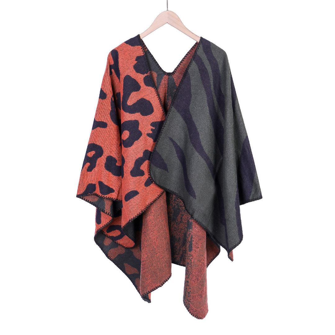 Damen Oversize‑Poncho im Revers‑Stil mit Animal‑Jacquard aus Wollmix Drune