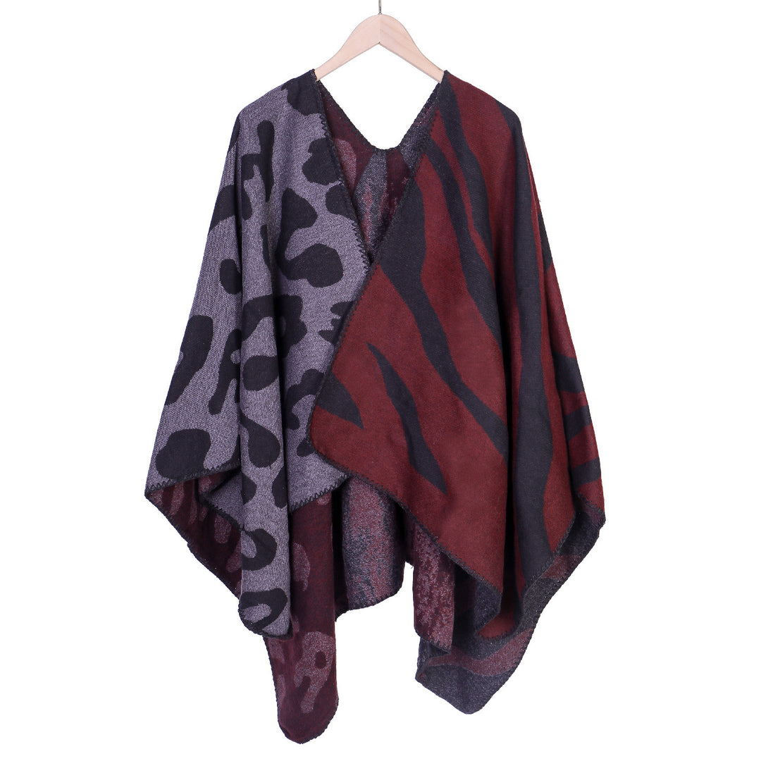 Damen Oversize‑Poncho im Revers‑Stil mit Animal‑Jacquard aus Wollmix Drune