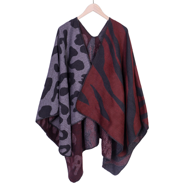 Damen Oversize‑Poncho im Revers‑Stil mit Animal‑Jacquard aus Wollmix Drune