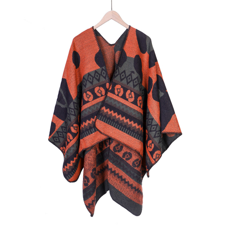 Damen Jacquard-Ruana‑Poncho mit Ethno‑Jacquard und offenem Oversize‑Fall Drune
