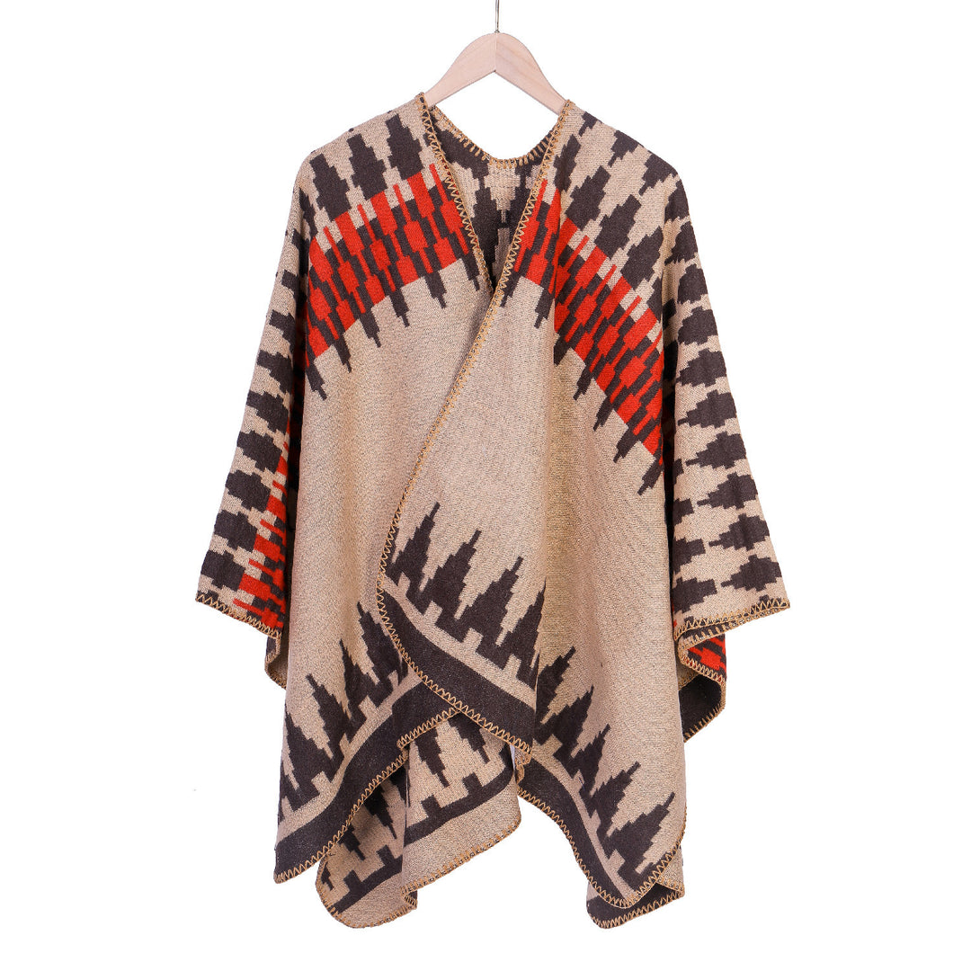 Damen Jacquard-Strickruana mit geometrischem Oversize-Fall und V-Ausschnitt Drune