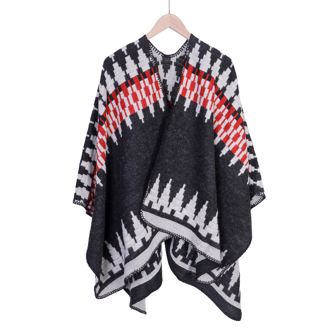Damen Jacquard-Strickruana mit geometrischem Oversize-Fall und V-Ausschnitt Drune