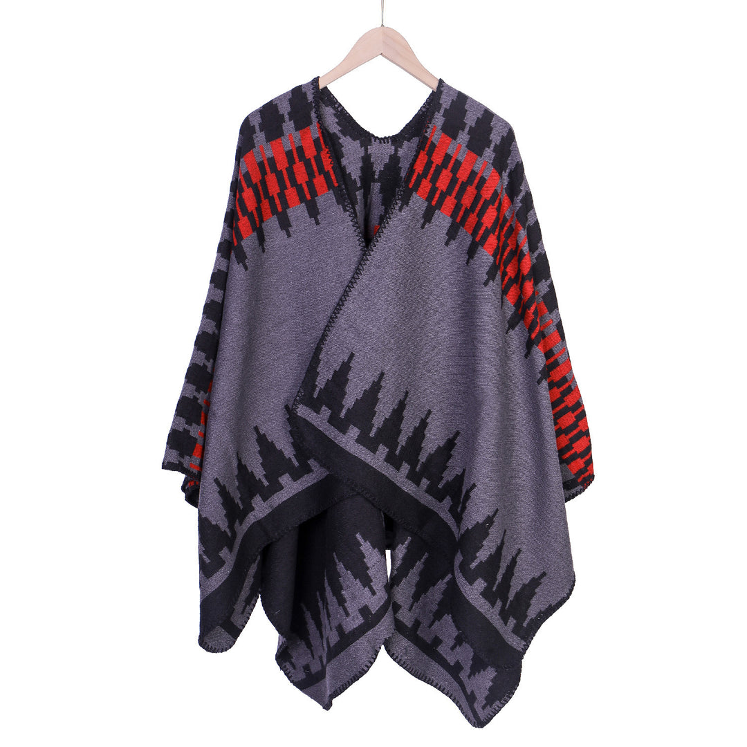 Damen Jacquard-Strickruana mit geometrischem Oversize-Fall und V-Ausschnitt Drune