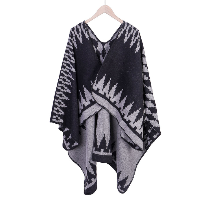 Damen Jacquard-Strickruana mit geometrischem Oversize-Fall und V-Ausschnitt Drune