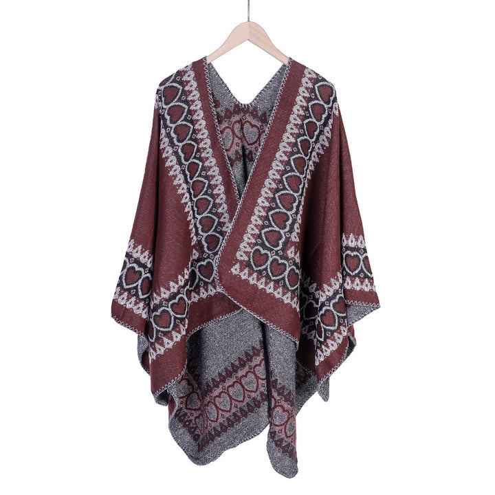 Damen Ruana im Kaschmir‑Touch mit Herz‑Jacquard und offenem V‑Fall Drune