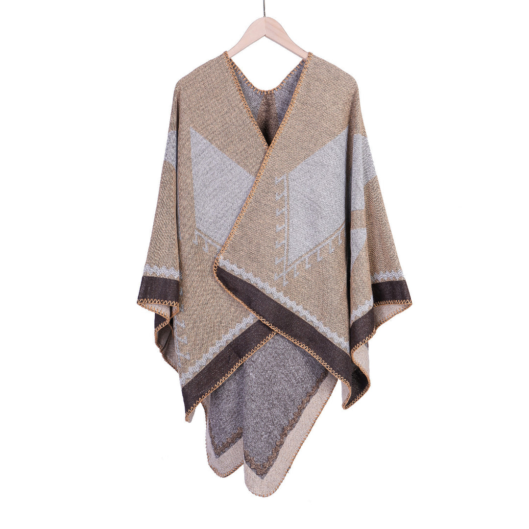 Damen Oversize-Ruana im Ethno-Jacquard mit V-Ausschnitt Drune