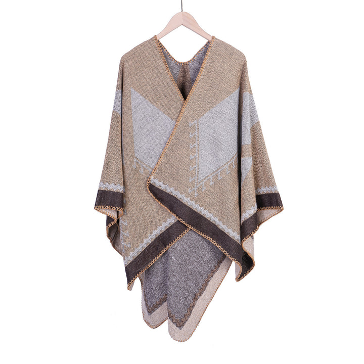 Damen Oversize-Ruana im Ethno-Jacquard mit V-Ausschnitt Drune