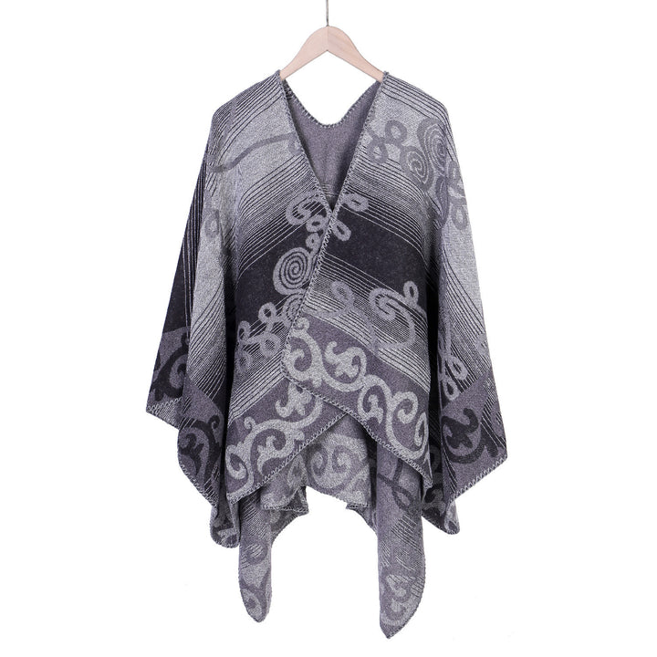 Damen Jacquard‑Ruana‑Poncho aus Wollmix mit asymmetrischem Zipfelsaum Drune