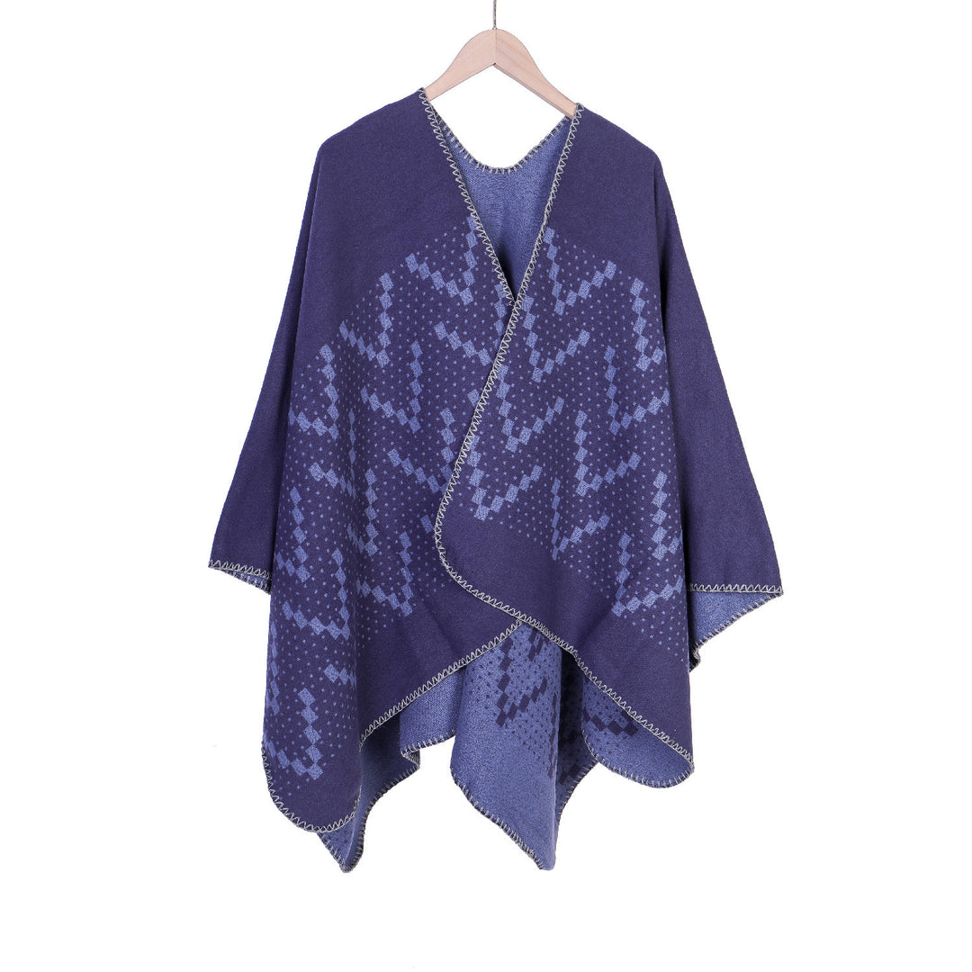 Damen Jacquard-Wickelruana mit geometrischem Muster und offener Kimono‑Silhouette Drune