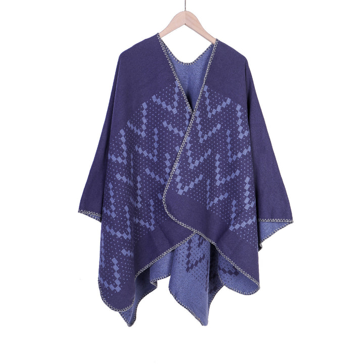 Damen Jacquard-Wickelruana mit geometrischem Muster und offener Kimono‑Silhouette Drune